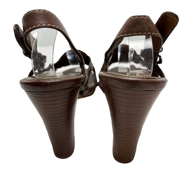 COLE HAAN Brown Chunky Stacked High Heel Genuine Leather Slingback Sandals 7.5 - Picture 6 of 16